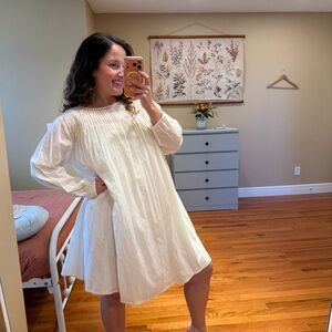 NWT Laude The Label White Organic Cotton Pleated Long Sleeve Mini Dress XL